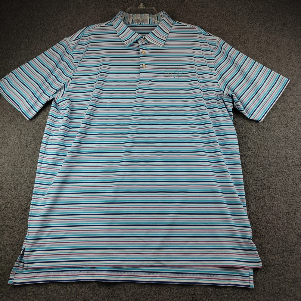 Peter Millar Polo Shirt Mens XL Striped Blue Short Sleeve Performance Golf
